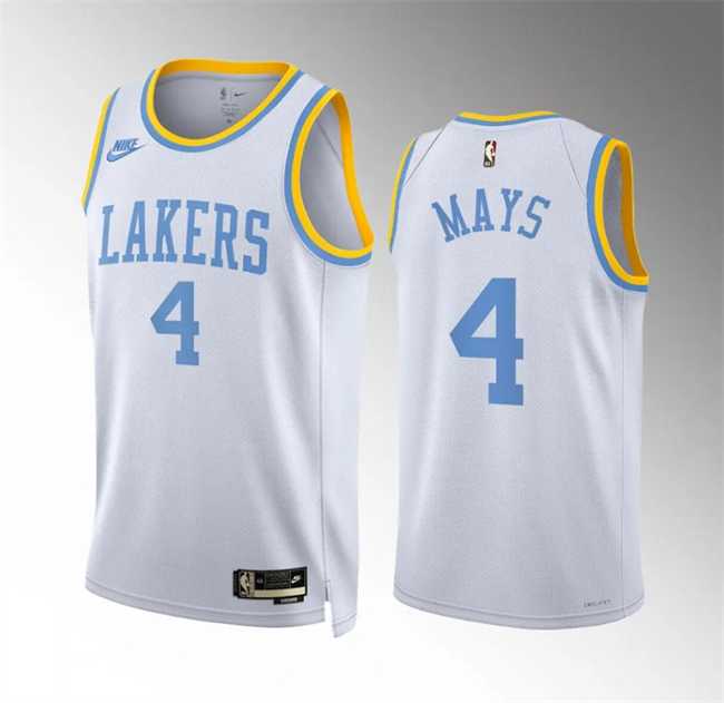 Mens Los Angeles Lakers #4 Skylar Mays White Classic Edition Stitched Basketball Jersey Dzhi